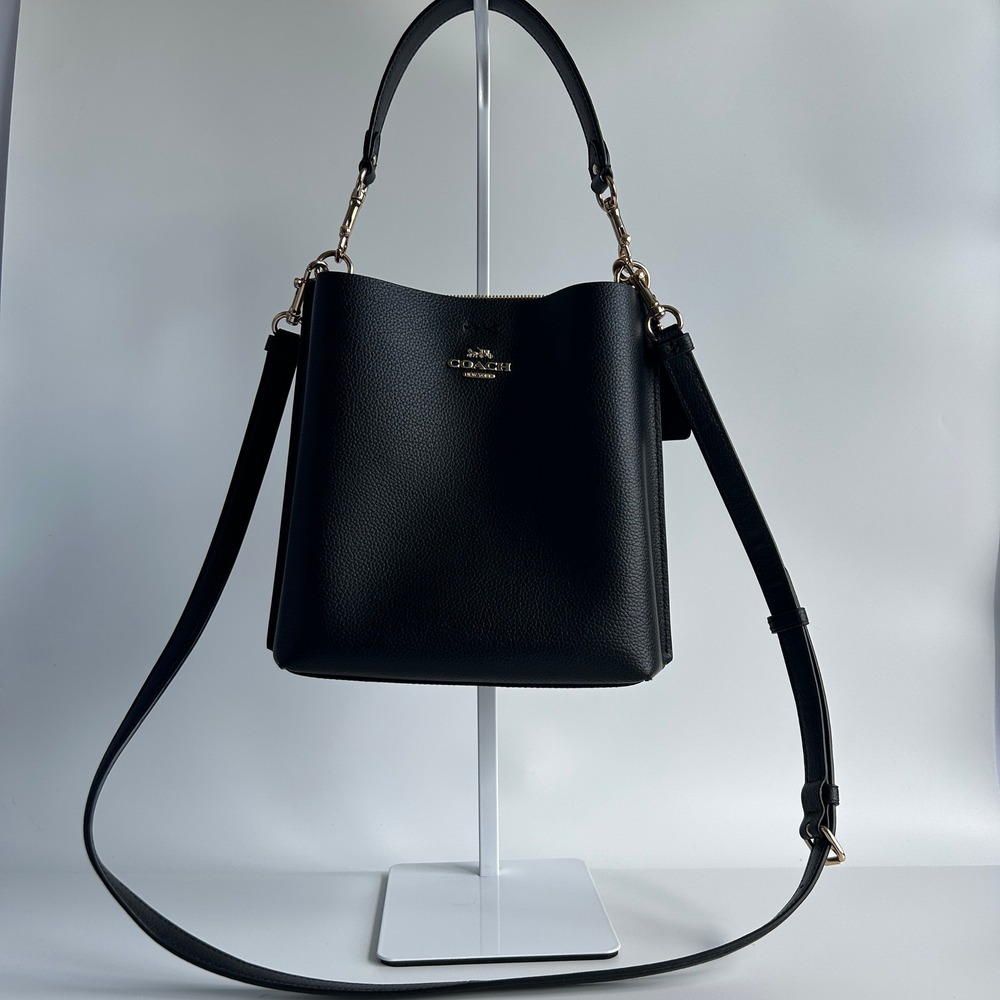 Coach Mollie Bucket Bag 22 Black Pebbled Leather Shoulder Bag Excellent